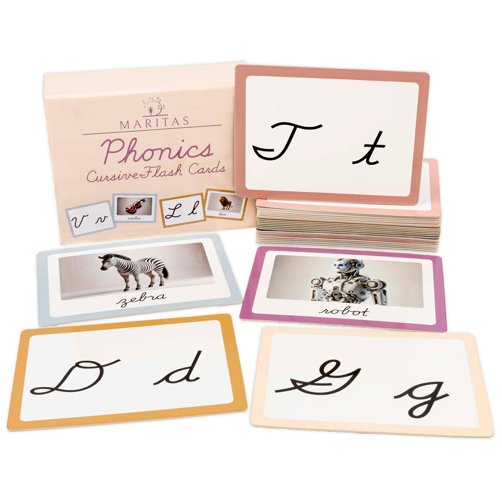 Phonics Cursive Alphabet Flash Cards by Maritas