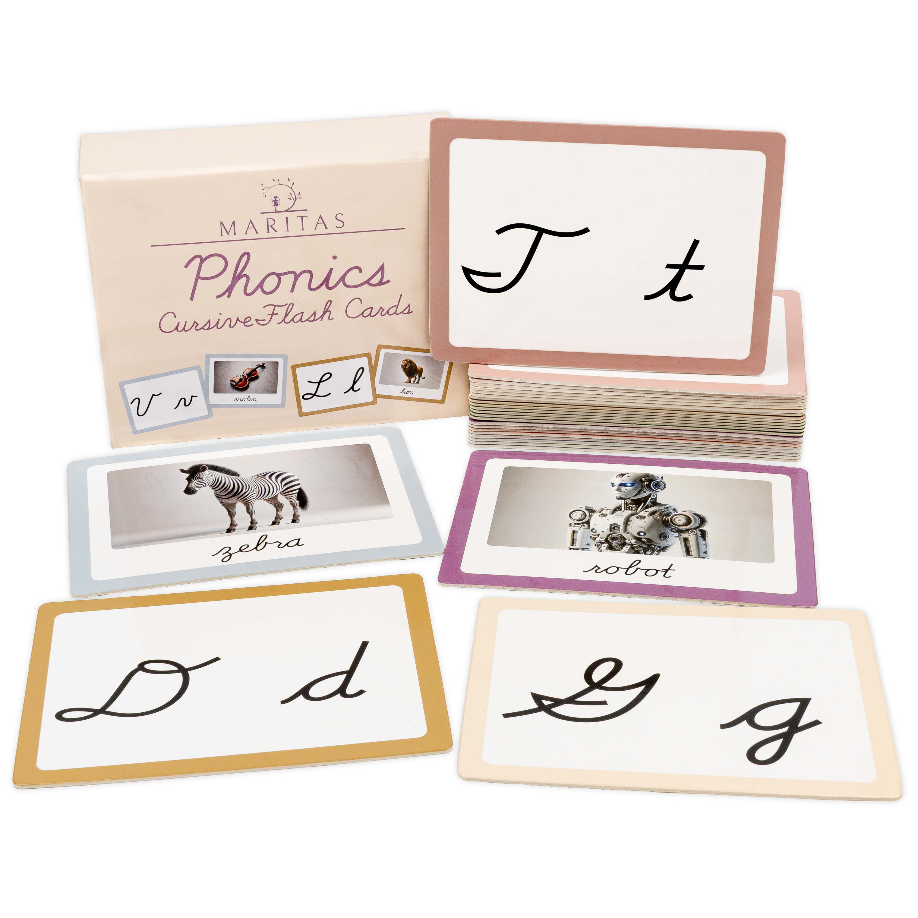 Phonics Cursive Alphabet Flash Cards by Maritas